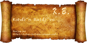 Kohán Balázs névjegykártya